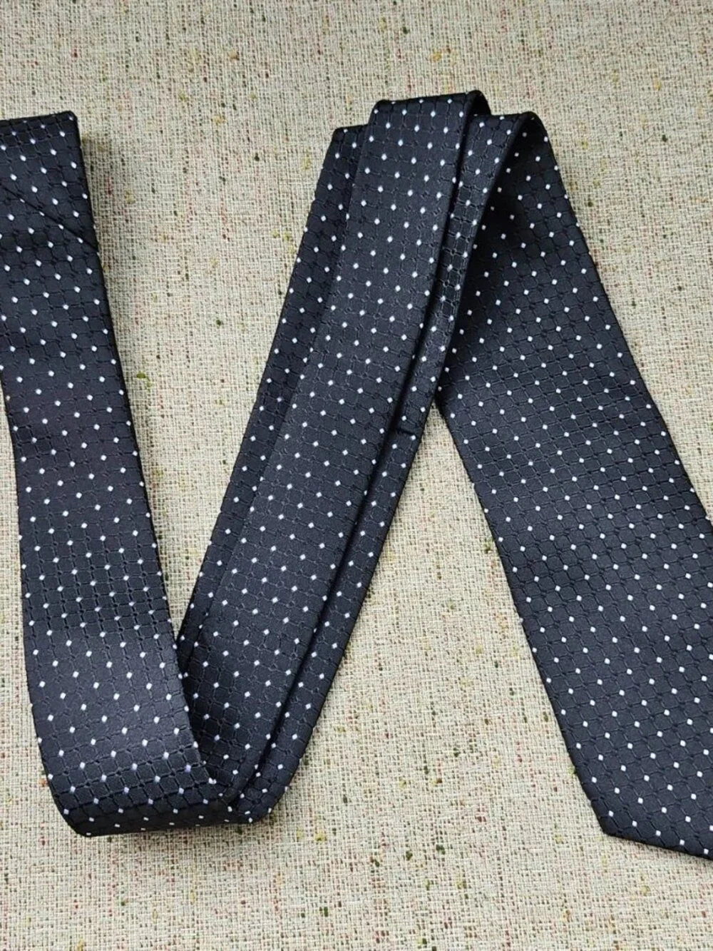 Vannotensa Fashion Tie Black Necktie W/ White Polka Dots Classic Tie NEW